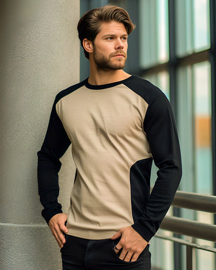 Autumn And Winter New Long Sleeve T-shirt Men's Base Shirt Matching Color Round Neck Sleeve Men's Long Sleeve T-shirt