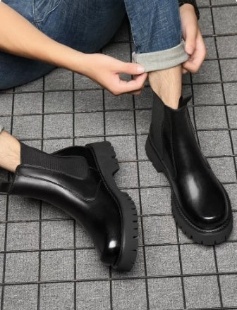 Thick Soled Doc Martens Men's Half High Top Leather Boots Sleeve Tooling Cotton Boots