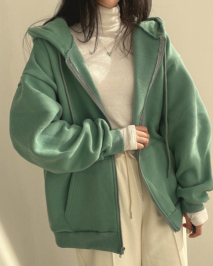 Zipper Plush And Thick Hood Sweater Women's Coat