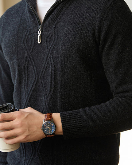 Pure Wool Sweater Half-height Zip Leisure Warm Sweater