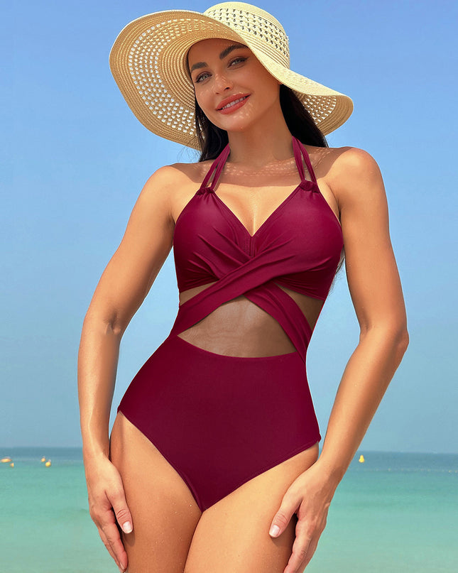 One-piece Swimsuit Women's Pure Color Mesh Bikini Swimsuit