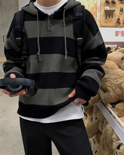 Korean Style Striped Idle Style Retro Hooded Sweater