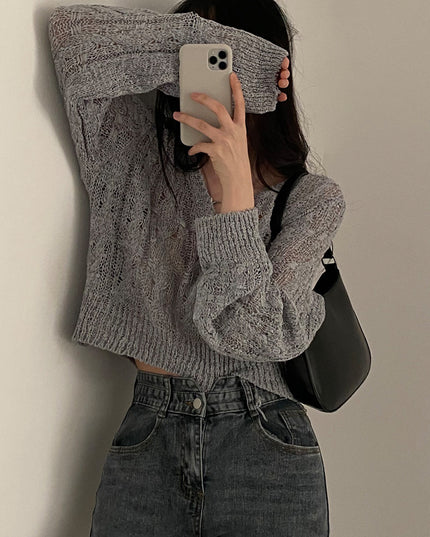 Retro V-neck Thin Cropped Pullover Sweater