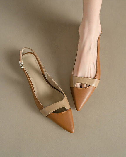 Closed Toe French Style Temperament Pumps Retro Color Matching Pointed Toe Flat Shoes Back Empty Summer Women's Fashion Sandals With Skirt