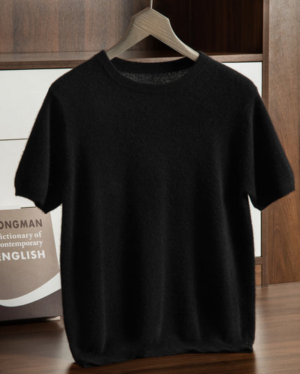 Men's Cashmere Round Neck Flat Solid Color Pullover Short Sleeve
