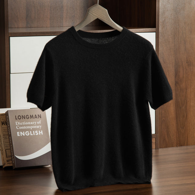 Men's Cashmere Round Neck Flat Solid Color Pullover Short Sleeve