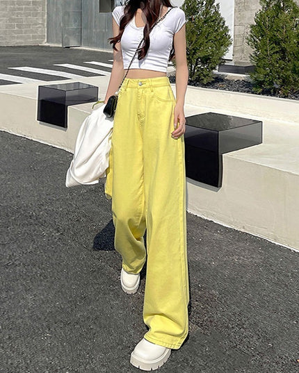Women's High Waist Straight Jeans Loose-fitting Wide-leg Trousers