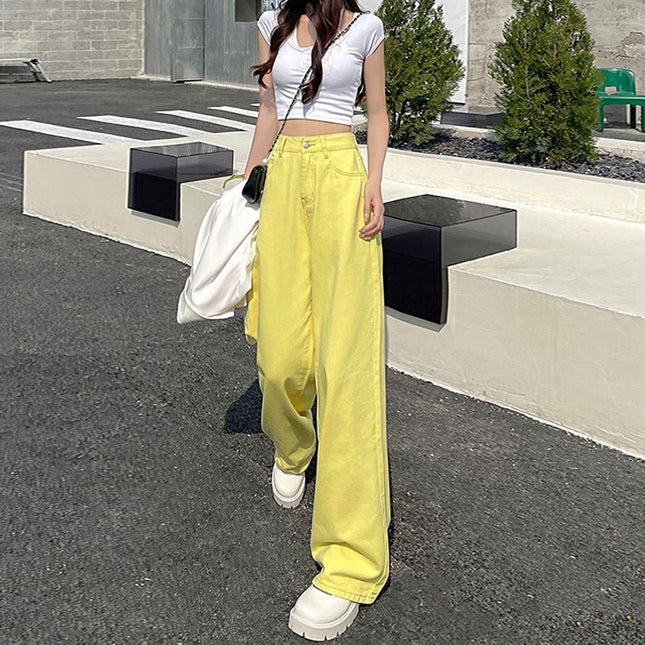 Women's High Waist Straight Jeans Loose-fitting Wide-leg Trousers