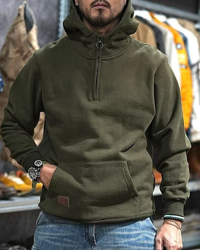 Half Open Collar Hooded Men's Sweater