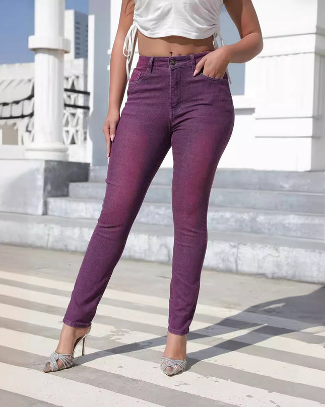 Washed Skinny Pants High Waist Women's Jeans