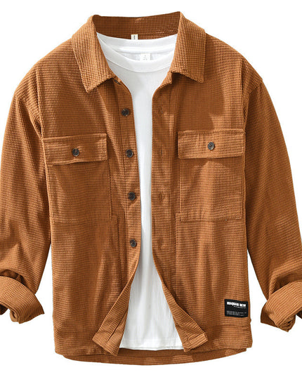 Waffle Long Sleeve Shirt Japanese Style Workwear Top