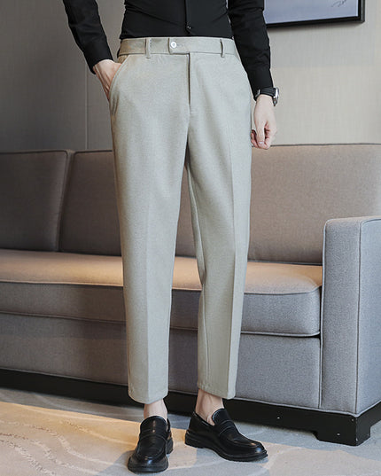 Straight Retro Brown Elastic Slim Fit Brown Casual Pants