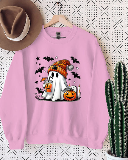 Women's Sweatshirt Halloween Ghost Pumpkin Bat Print Pullover