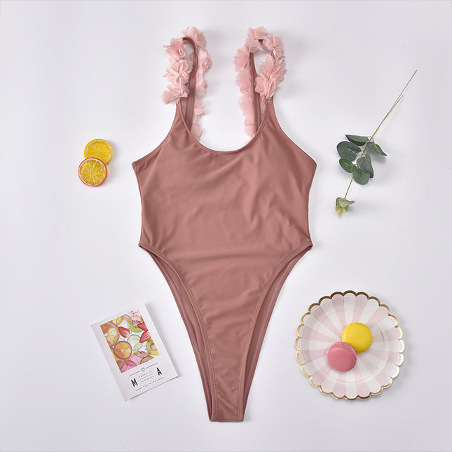 Ladies Bikini European And American Solid Color One Piece Swimsuit