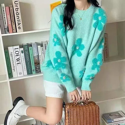 Women's Korean-style Flower Round Neck Sweater