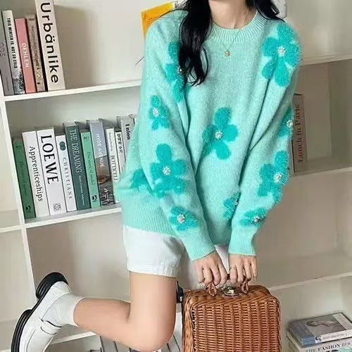 Women's Korean-style Flower Round Neck Sweater