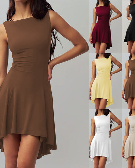 Sleeveless Sexy Hot Girl Off-neck Dress Waist Slimming Back