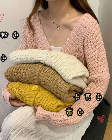 College Style Girls' Tops Loose Outer Wear Short Knitted Cardigan Sweater