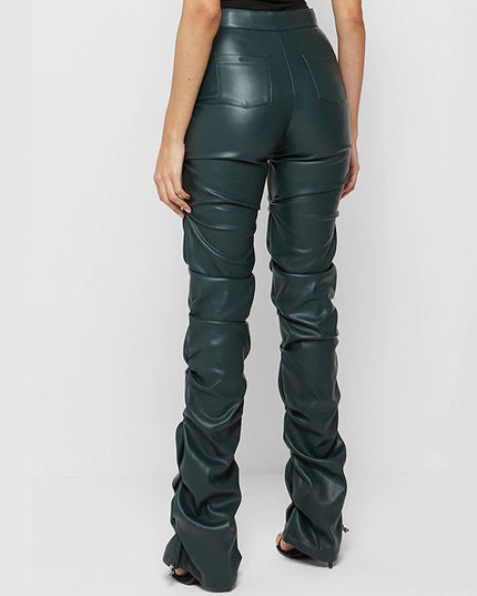European And American Fashion Tight PU Leather Trousers Personalized Shrinkage Bootcut Trousers Women