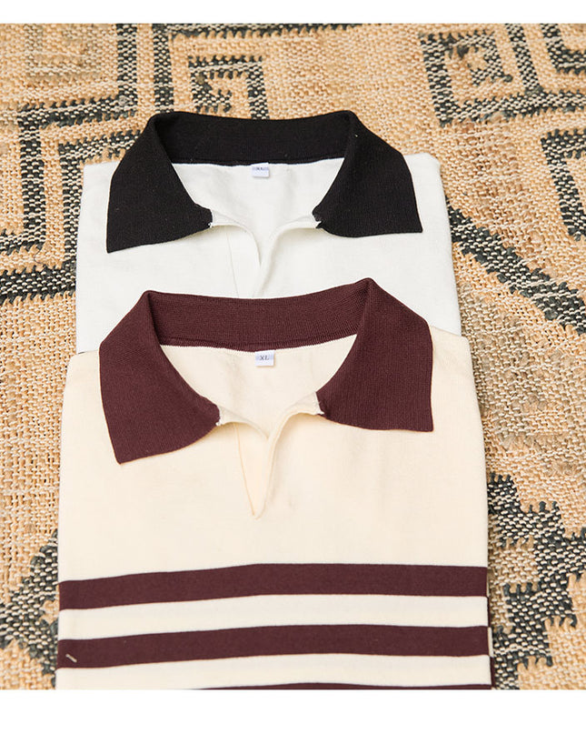 Lapel Lyocell Short Sleeve Fashion Breathable Stripes Polo Shirt