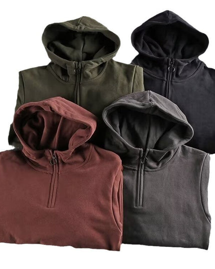Thickened Half Zipper Open Collar Hooded Trend Men's Sweater