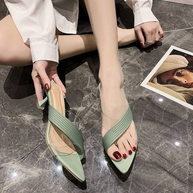 Pointed Stiletto Transparent Cross-strap Sandals And Slippers Women