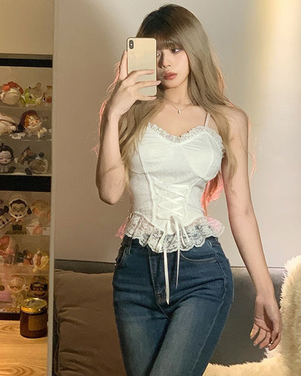 Lace Tops Spring And Summer Irregular Care Machine Straps Vest Suspenders