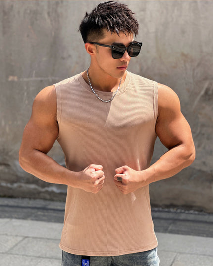 Summer Workout Vest Exercise Sleeveless Round Neck Striped Quick-drying Breathable Basketball Running Training Clothing Men