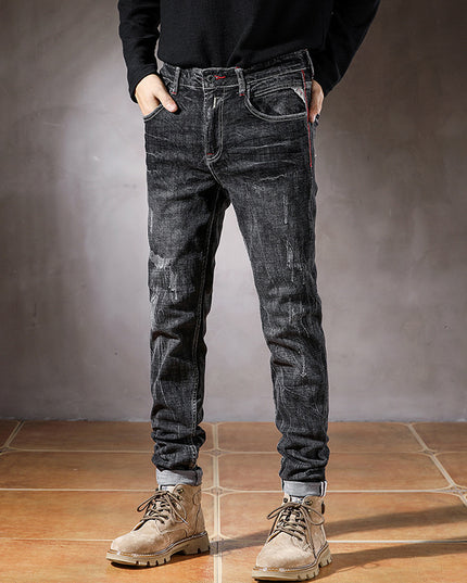 Black Ripped Long Jeans Male