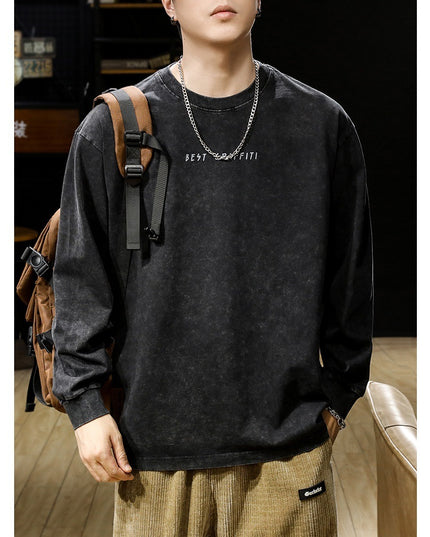 American-style Washed-out Vintage Long-sleeved T-shirt For Men