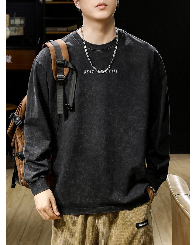 American-style Washed-out Vintage Long-sleeved T-shirt For Men