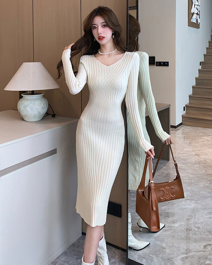 Hip Skirt Long Sleeve Knitted Dress Women