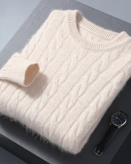 Men's Round Neck Pullover Thickened Mink Sweater Loose Casual Solid Color Knitted Base Cardigan