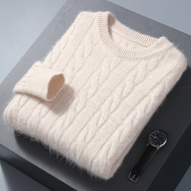 Men's Round Neck Pullover Thickened Mink Sweater Loose Casual Solid Color Knitted Base Cardigan