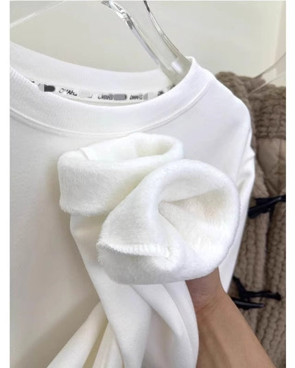 Plus Velvet White Bottoming Shirt Women's Inner Match Mid-length Loose T-shirt