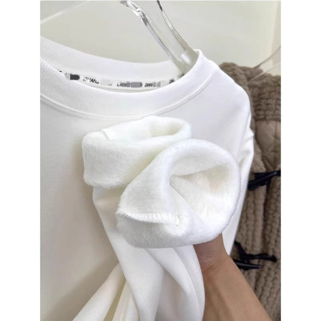 Plus Velvet White Bottoming Shirt Women's Inner Match Mid-length Loose T-shirt