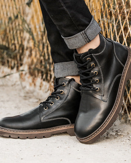 Vintage Men's Leather Boots Worke High-top Shoes
