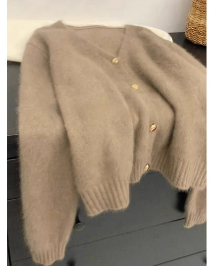 Women's Solid Color Gold Buckle Soft Glutinous Sweater Coat