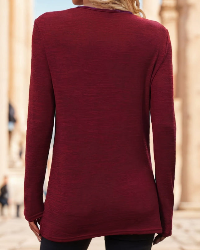 Solid Color Twist V Crew Neck T-Shirt