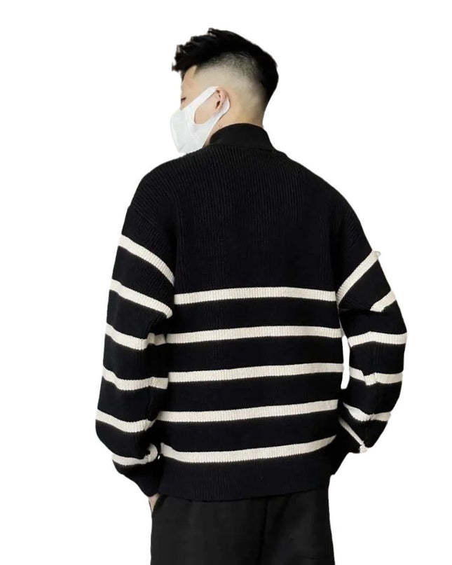 High-grade Horizontal Striped Simple Stand-up Collar Sweater