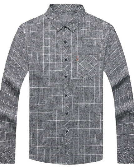 Linen-like Plaid Long-sleeved Shirt For Middle-aged Men