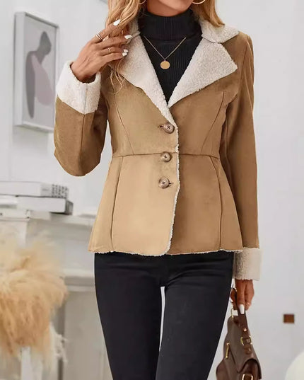 Casual Fashion Cold-proof Warm Fur Integrated Lapel Pocket Jacket