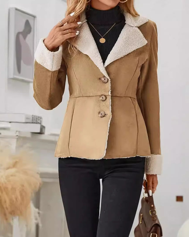 Casual Fashion Cold-proof Warm Fur Integrated Lapel Pocket Jacket