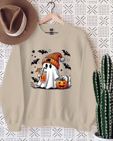 Women's Sweatshirt Halloween Ghost Pumpkin Bat Print Pullover