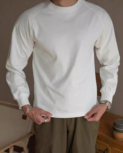 Vintage Cotton Raglan Long Sleeve Neckline Inner Bottoming Shirt Autumn Men