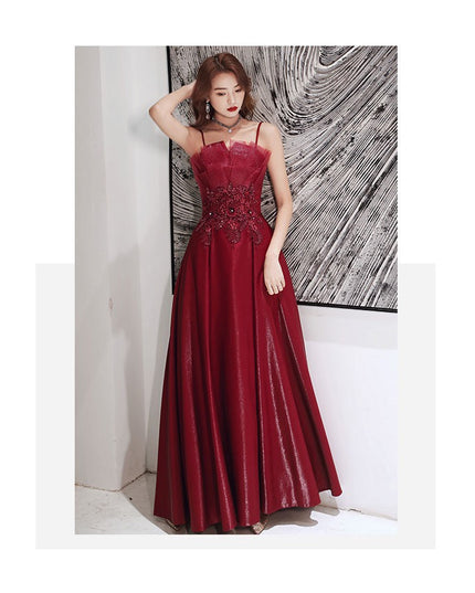 Engagement Strap Evening Dress Simple Atmosphere Wine Red