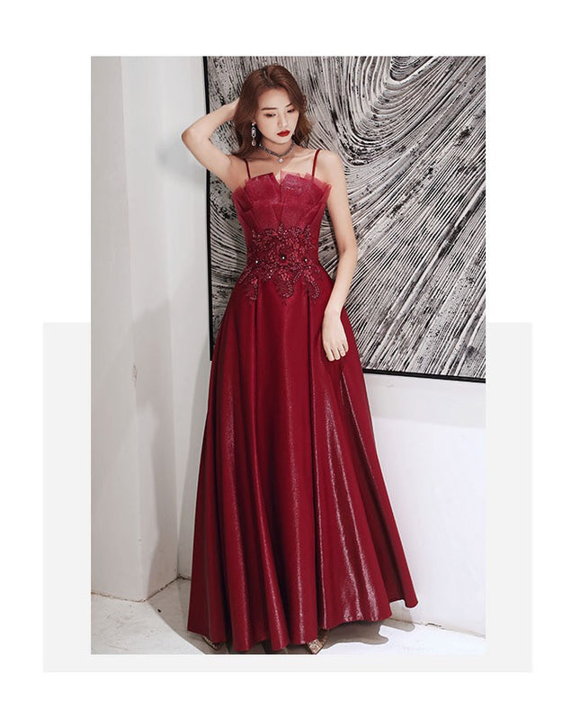 Engagement Strap Evening Dress Simple Atmosphere Wine Red