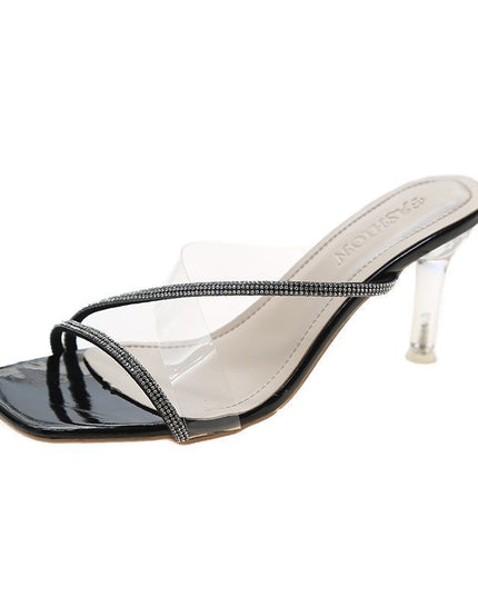 Women Wear Crystal Stiletto Sandals And Slippers