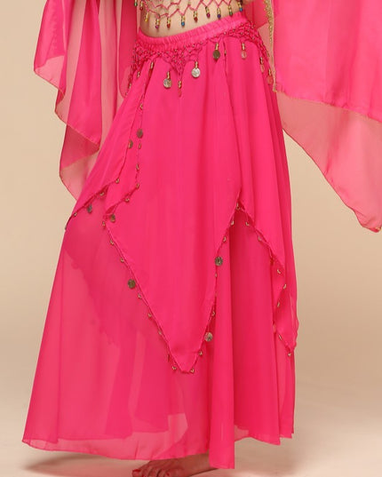 Belly Dance Hanging Coin Skirt Chiffon Big Hem Dress