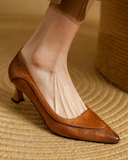 Soft Sheepskin Pointed Toe Stiletto Low-cut Shoes Women's Leather Shoes